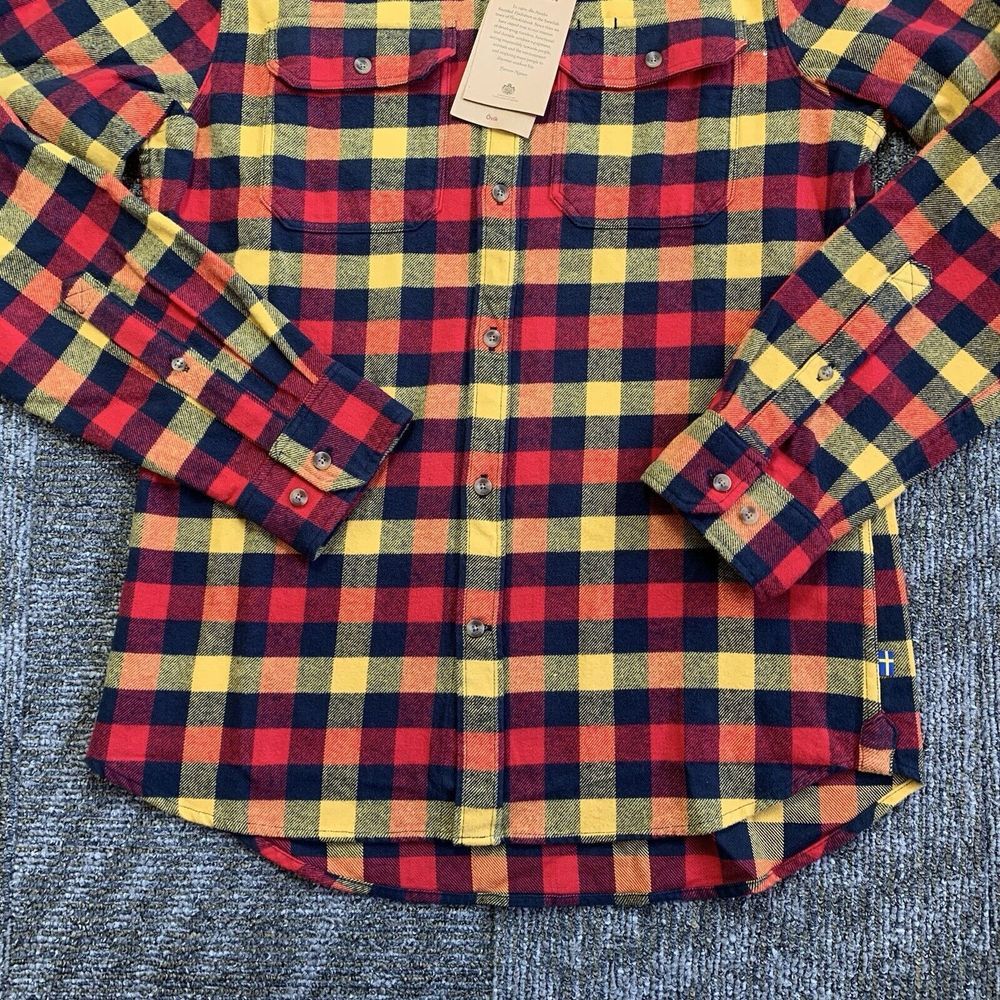 Fjallraven Flannel Shirt Mens Large Red Plaid Skog Slim Fit Long Sleeve Outdoor - Picture 2 of 10